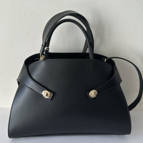 Anna Paola Annie Elegant Structured Leather Handbag Crossbody Black Italy - Picture 1 of 13